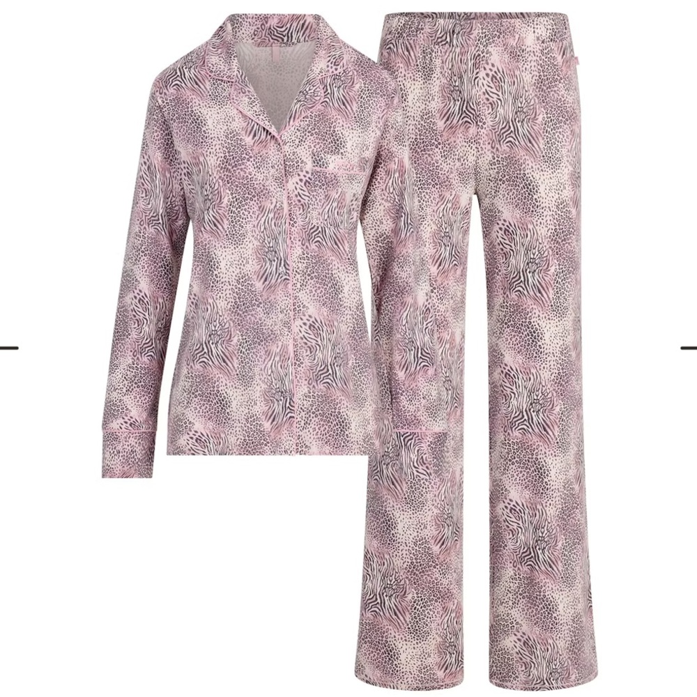 SKIMS Sleep Long Sleeve Pajama Set Bloom Mini Multi Animal XL NWT
